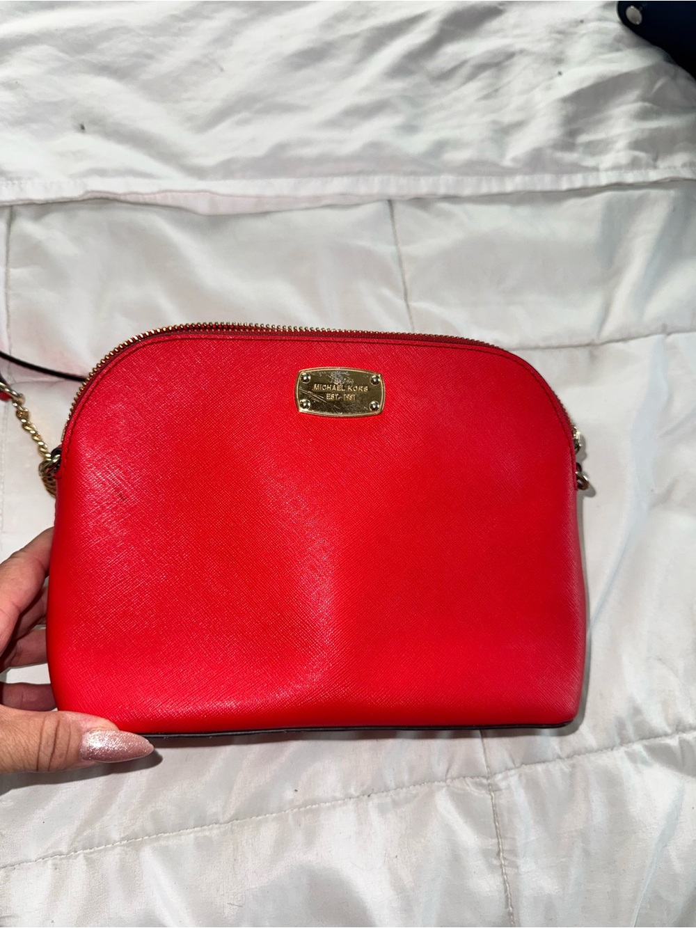 Michael Kors Bright Red Saffiano Crossbody with Gold Hardware